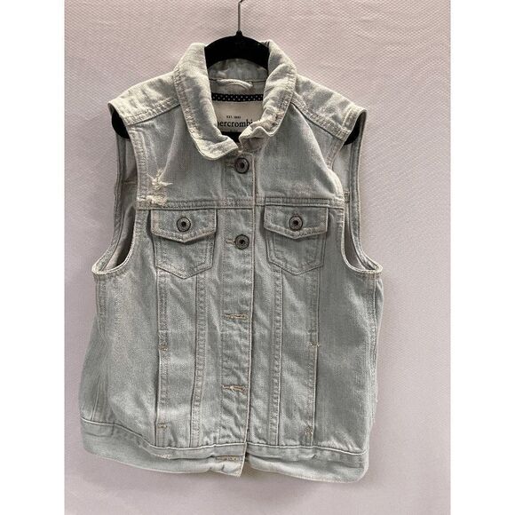 Abercrombie Kids Girls Casual Button Down Light Wash Denim Jean Vest Size XL - Picture 1 of 3